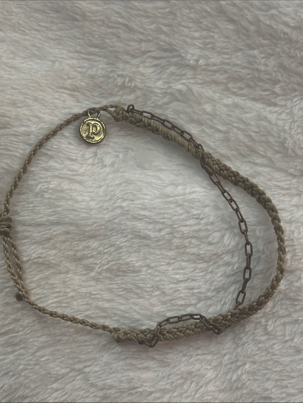 Braided Tan Necklace with Gold Charm Accent